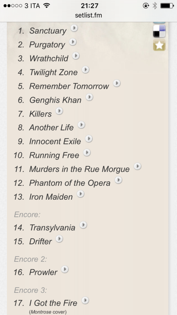 Iron Maiden setlist. Palasport Bologna 26/10/1981 